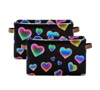 tplaotee Neon Magic Heart Shaped Black storage baskets,folding and waterproof organizers and storage basket with sturdy handle bins linen linen 2 Piecing for bedroom clothing