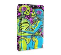 tplaotee Neon Skeleton Lovers Tarot Card Art leather small slim wallets woman With ID Window RFID Blocking credit card holders for Men and Women