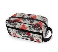 tplaotee Newspaper Burning Red Roses Retro Portable Toiletry Bags with hanging hook Essentials Toiletry Bag For Women Travel-Size Accessories