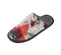 tplaotee Newspaper Burning Red Roses Retro Warm Womens Slippers Indoor Outdoor Womens Slippers with Memory Foam For House, Bedroom