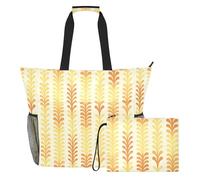 tplaotee Nordic Wheat Ear Pattern in Golden Yellow Portable compact beach bag with zipper large work tote bags for women for Travel Gym Vacation