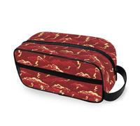 tplaotee Ocean Thunder Red Gold Portable Makeup Bag with hanging hook stylish Capacity Travel Cosmetic Bag with Compartments & Handle