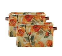 tplaotee Oil Painting Acorn Tangerine Floral Orange Green storage baskets,Foldable and waterproof decorative baskets with sturdy handle tubs big big 2 pack for garage toys