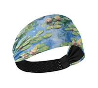 tplaotee Oil Painting Water Lily Green Blue Cooling thick headbands Elastic hair for Workouts Athletic Sports Football Volleyball