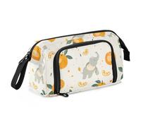tplaotee Old Style Elephants Tangerine Colorful Pencil Bag Large Capacity Box Pencil Case with Compartment for Women Preppy School