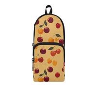 tplaotee Oliver Jeffers Style Cherry Vanilla Orange Nylon 3 Compartments Teen Pencil Bag Large Capacity Pencil Cases For Girls Stationery pouching for Man Elementary 1600ml