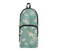 tplaotee Oliver Jeffers Style Daffodil Turquoise Nylon 3 Compartments Pencil Bag With Zipper Big Capacity Pencil Case For College School Stationery pouching for Kids Middle School 1600ml