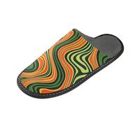 tplaotee Orange Green Wavy Lines Abstract Warm Women's Slippers Indoor Outdoor Womens Slippers with Memory Foam For House, Bedroom
