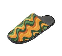 tplaotee Orange Green Wavy Lines Warm Women's Slipper Home Slippers For Women Indoor with Memory Foam For House, Bedroom