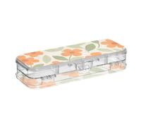 tplaotee Orange Litlle Flowers Simple Designed Pencil Storage Box Clear 2 Layer Hard Pens Case For Stationery Supplies With Snap-Tight Lid