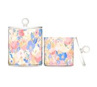 tplaotee Pastel Pink Blue Floral Print Elegant Clear Plastic Makeup Organizer Storage with lid Bathroom Essentials Decorstorage bin for Cotton Swabs,Cotton Pads,Floss Picks 2 Pack