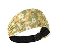 tplaotee Pastoral Illustration Floral Yellow Moisture Wicking cloth headbands Elastic hair for Yoga Athletic Sports basketball Football