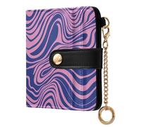 tplaotee Pink and Blue Wavy Lines Trippy Women's Folding Wallet Portable Compact PU Leather Wallet for Women