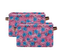 tplaotee Pink Background Little Blue Daisies storage baskets,collapsable and waterproof baskets organization and storage boxes with sturdy handle organizing extra large extra large 2 pack for pantry