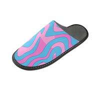 tplaotee Pink Blue Abstract Wavy Lines Warm Women's Slipper Indoor Outdoor Womens Slippers with Memory Foam For House, Bedroom