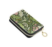 tplaotee Pink Carnation Green Leaves William Morris leather card wallet with Cion Purse RFID Blocking mens credit card holder with zipper cartera para mujer