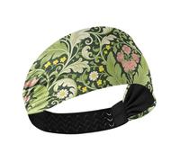 tplaotee Pink Carnation Green Leaves William Morris Moisture Wicking adult headbands for women Elastic sweat band for Gym Gym make up make up