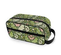 tplaotee Pink Carnation Green Leaves William Morris Portable Makeup Bag with hanging hook Portable Travel Cosmetic Bag For Women with Compartments & Handle
