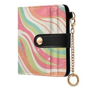 tplaotee Pink Green Wave Line Pattern Women's Folding Card Wallet Unique PU Leather Folding Wallet for Women Boys Girls