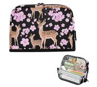 tplaotee Pink Romantic Japanese Cherry Blossom Deer Pencil Storage Case Large Capacity Make Up Bag Wide Opening Stationery Pen Bag for Teacher Middle School lapiceras para ninos