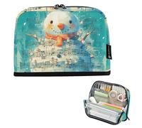 tplaotee Playful and Cute Snowman Music Notes Teal Pencil Holder Large Capacity Makeup Bag Multi-Slot Multi-Purpose Bag for Girls School estuche para colores
