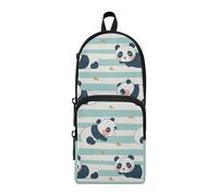 tplaotee Playful Panda Soft Striped Blue and White Nylon 3 Compartments Big Pencil Bags study&multifunctional Pencil Cases Stationery pouching for Boys Elementary 1600ml