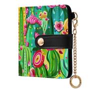 tplaotee Psychedelic Cactus Ladies PU Leather Bifold Wallet Cute Compact PU Leather Wallet for Women