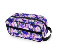 tplaotee Purple and White Iris Flowers Portable Toiletry Bags with hanging hook Waterproof Large Capacity Travel Cosmetic Bag Travel-Size Accessories