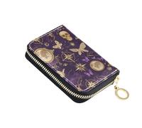 tplaotee Purple Gold compasses Skull Butterfly leather credit card wallets for women with Cion Purse RFID Blocking credit card organizer with zipper billetera para hombre