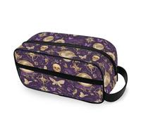 tplaotee Purple Gold compasses Skull Butterfly Portable Makeup Bags with hanging hook Portable Make Up Bags For Women Vertical Free-Standing