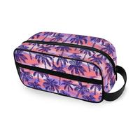 tplaotee Purple Sunset Beach Palms Cute Doodle Art Portable Makeup Bags with hanging hook Essentials Makeup Bag With Handle Travel-Size Accessories