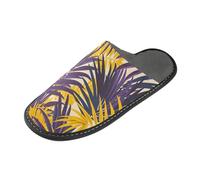 tplaotee Purple Yellow Palm Leaves Warm Slippers For Women Slippers For Indoor with Memory Foam For House, Bedroom