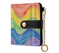 tplaotee Rainbow Colored Wavy Lines Women's Folding Card Wallet Waterproof PU Leather Bifold Wallet for Girls Women Ladies
