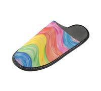 tplaotee Rainbow Colored Wavy Lines Women's Slippers Warm Slippers For Women Indoor with Memory Foam For House, Bedroom