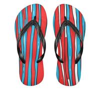 tplaotee Red and Blue Stripe Pattern Doodle Art rubber womens flip flops lightweight women sandals for Shower Swimming Pool, Red and Blue Stripe Pattern Doodle Art, 6.5-7