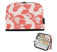 tplaotee Red and White Japanese Waves Pencil Case Organizer Large Capacity Pen Pencil Case Expandable Stationery Pencil Case for Adolescentes Cosmetics estuche para lapices nina