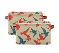 tplaotee Red Blue Swallow Retro storage baskets,collapsable and waterproof baskets organization and storage boxes with sturdy handle tubs rope rope set of 2 for kitchen baby