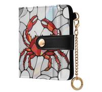 tplaotee Red Crab Glass Women's Minimalist Folding Wallet Cute PU Leather Wallet With Card Slots for Woman Girl