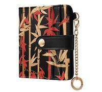 tplaotee Red Gold Chinese bamboos Ladies Premium Foldable Wallet Waterproof PU Leather Wallet With Card Slots for Woman Girl