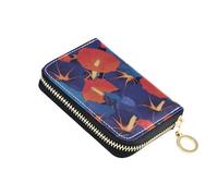 tplaotee Red Indigo Morning Glory Abstract Flowers leather card holder wallet for women with Cion Purse RFID Blocking credit card protector with zipper cartera para mujer