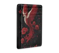 tplaotee Red Phoenix Chinese Painting Style leather slim wallet with money clip RFID Blocking card holder for Men and Women