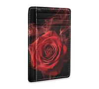 tplaotee Red Rose with Crimson Smoke leather thin wallet for women slim With ID Window RFID Blocking card case wallet for men&women