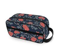 tplaotee Red Traditional Floral Design Portable Cosmetics Bag with hanging hook Waterproof Travel Bags For Women Vertical Free-Standing