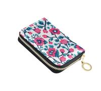 tplaotee Red Turquoise Floral Pattern leather wallet card holder With 9 cards slot RFID Blocking men's card & id cases with zipper cartera para mujer