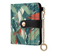 tplaotee Retro Banana Leaves Red Green Flat Style Women's Folding Wallet For Women Portable Premium PU Leather Wallet for Women Girls