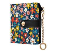 tplaotee Retro Blue Flower Country Style Ladies Slim Foldable Wallet Cute PU Leather Wallet With Card Slots for Girls Women Ladies