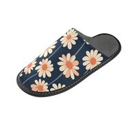 tplaotee Retro Daisy Navy Blue Peach Warm Womens Slippers Soft Slippers For Women Indoor with Memory Foam For House, Bedroom