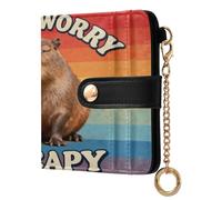 tplaotee Retro Don't Worry Be Capy Women's Folding Card Wallet Fancy Minimalist PU Leather Wallet for Women Girls