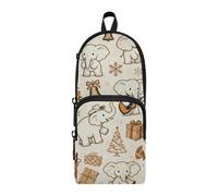 tplaotee Retro Elephants Orange Winter Nylon 3 Compartments Pencil Bag Case Big Capacity Zip Pencil Case Stationery pouching for Teen Elementary 1600ml