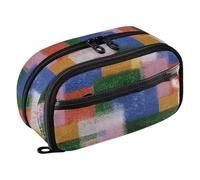 tplaotee Retro Hazy Colored Blocks Tear-Resistant Pen Bag Water Resistant Pencil pouching for School Teen Girl Boy Men Women